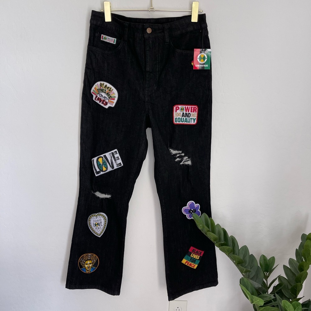 Cross Colours Love Black Lives Relaxed Drop Crotch Patch Jeans Size 32